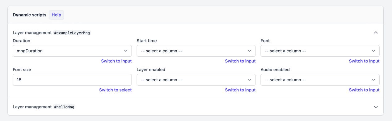 Layer management in batch render form with parameters