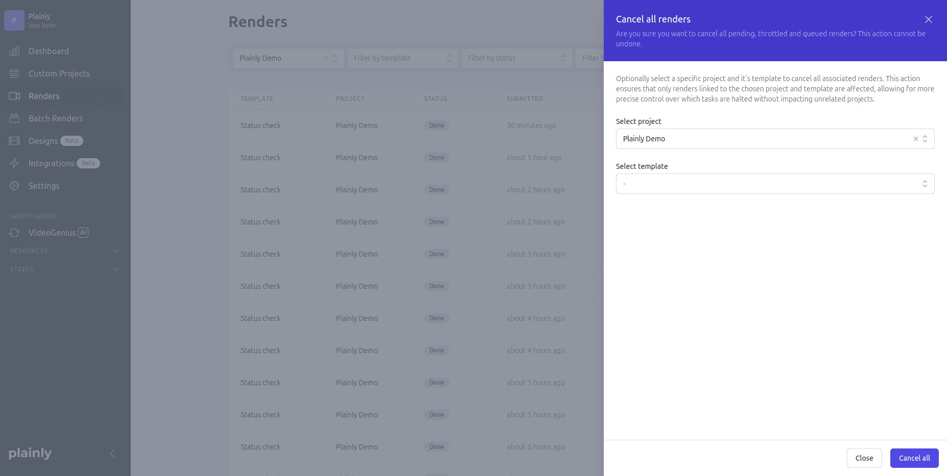 Cancel render slideover